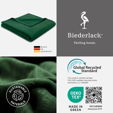 Плед Biederlack Pure Cotton, 100% бавовна, темно-зелений, 150x200 см, виготовлений у Німеччині, сертифікат OEKO-TEX, екологічний, м'який плед для дивану та спальні