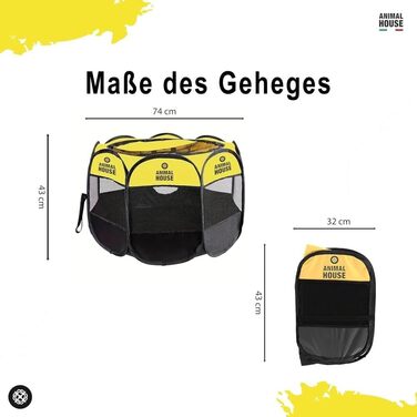 Складаний водовідштовхуючий загін для цуценят, собак, котів та кроликів Animal House: універсальний та портативний, для дому, 74 x 74 x 43 (Жовтий, маленький)