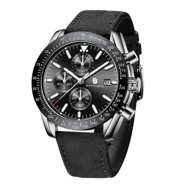 Годинник чоловічий BENYAR Chronograph з кварцовим механізмом, аналоговий, з шкіряним ремінцем. Стильний дизайн для бізнесу, спорту та повсякденного носіння. Водостійкість 30M. Елегантний подарунок для чоловіків (чорний ремінець, сріблясте корпус, чорне ци