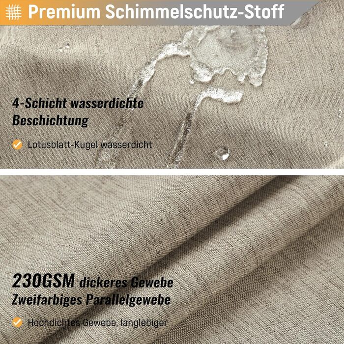 Тканинна шторка для душу BTTN, 180x200 см, льонова текстура, антигрибкова, пральна, текстильна, з 12 гачками, сучасна, водонепроникна, з обтяжувачем, декор з поліестеру, кремовий (хакі, однотонна, H200 x B180 см (1 шт))