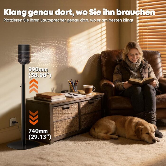Стійка для підлоги під колонку Sonos Era 100/100 SL/300, регульована висота 74-99 см, чорна, 1 шт.