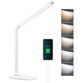 LED лампа настільна диммерна, 5 кольорів та 3 рівні яскравості, для читання, дітей, офісу, USB-порт, чорна (MT-856)