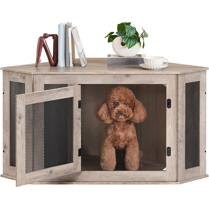 Клітка для собак Eck Möbel, Будка для собак для дому, внутрішнє використання, 113 x 60 x 60 см, клітка для маленьких та середніх собак, багатофункціональна, вінтажний стиль, потертість білого кольору ADCWT0801 (Беж)