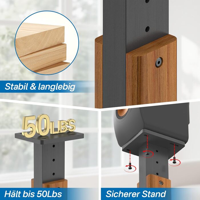 Регульовані підставки для акустики KEF LS50 Meta/Wireless II - Пара, дерев'яний масив, міцна конструкція (до 23 кг)