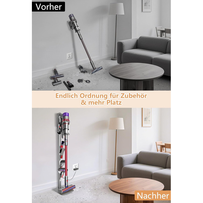 Стійка для пилососа Dyson V6-V16 (Gen5) – металева підставка з 4 гаками, настінне кріплення без свердління, срібляста