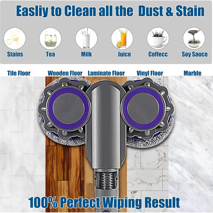 Насадка Italdos 3-в-1 для пилососів Dyson V7 V8 V10 V11 V15: миття, полірування, 4 мікрофібрових серветок, бак для води