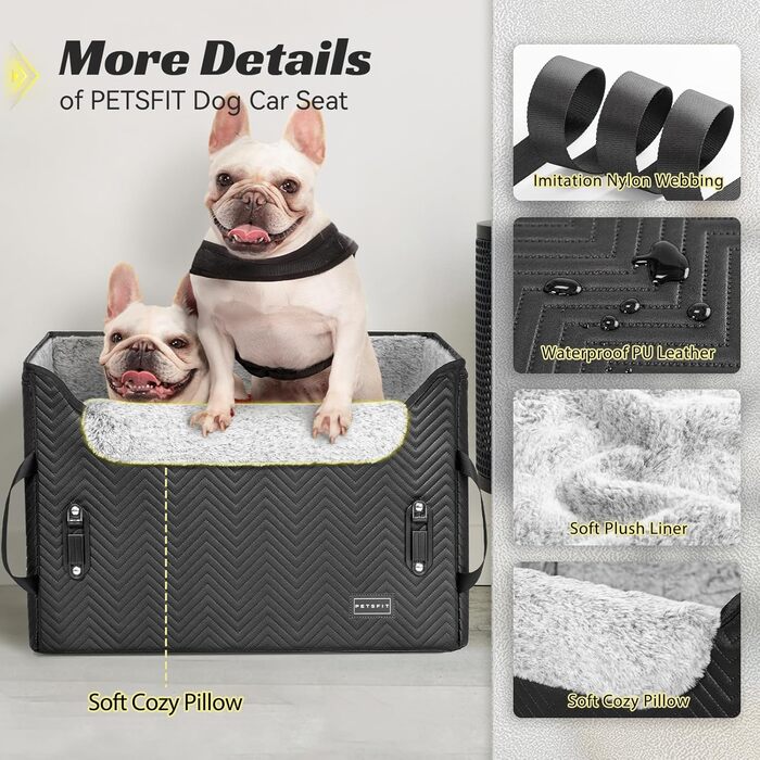 Крісло-переноска для собак Petfit, чорне шкіряне, M, для маленьких собак, безпечне автокрісло з кріпленням для ременя безпеки