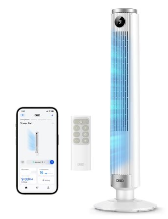 Вентилятор підлоговий DREO Smart 102-114 см з пультом, тихий DC-мотор, 9 режимів, 4 режими роботи, 90° осциляція, таймер 12 год для дому та офісу, білий