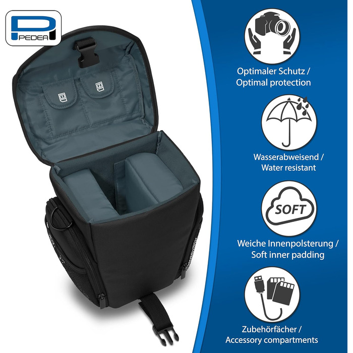 Чохол для DSLR-камери PEDEA Essex: водонепроникний, з ремінцем та відділеннями для аксесуарів, чорний/сірий, розмір L