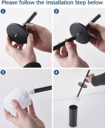 Hoomtaook Toilet Brush with Holder, WC Brush Black, Freestanding Toilet Brush Stainless Steel with an Extra Replacement Head, Black