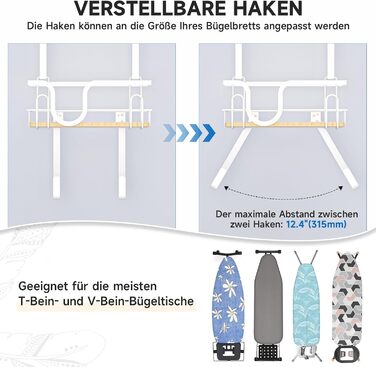 Настінна кріплення для прасувальної дошки з кошиком для зберігання та гачками (білий)