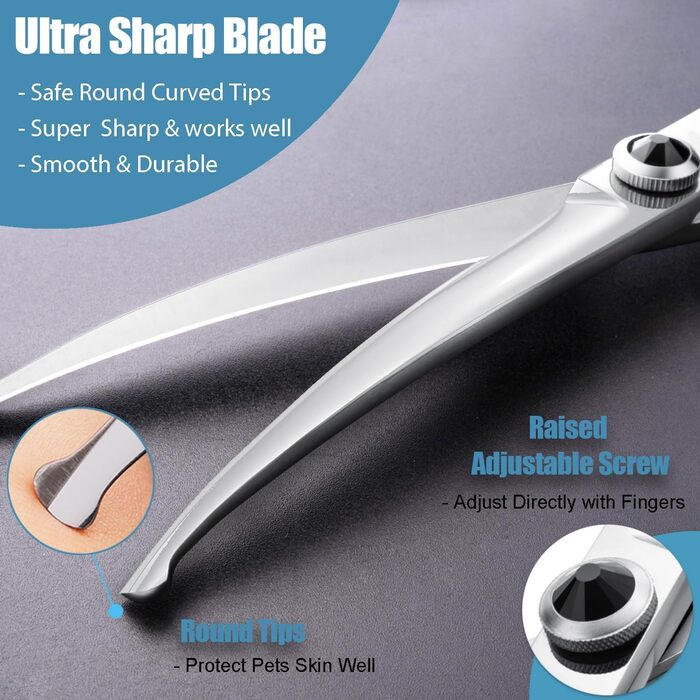 Ножиці для грумінгу собак Dream Reach 6,5 дюйма, вигнуті ножиці для собак з подарунковою коробкою, професійні ножиці з нержавіючої сталі 440C для собак та котів, чорний колір (8 дюймів)