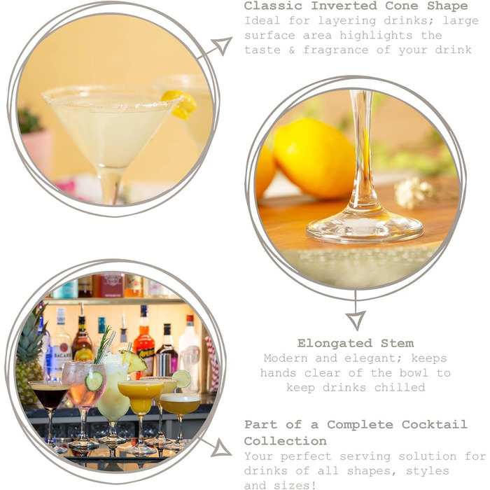 Набір склянок для коктейлів Martini 175 мл | Професійний ресторанний посуд Gastro якості | Для Martini, Cosmopolitan, Manhattan, Margarita, Sidecar (6 шт.)