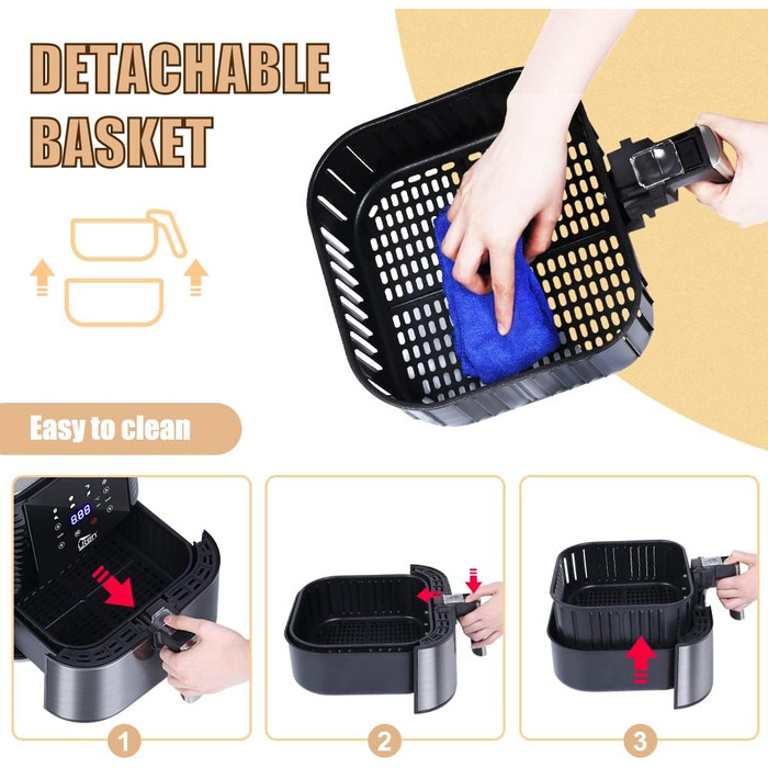 Фритюрниця повітряна, 4L, Heißluftfritteuse XL для 2-6 осіб, 1500W, з функцією підігріву та підтримки тепла, без олії, антипригарний кошик, 32 рецепти, білий колір