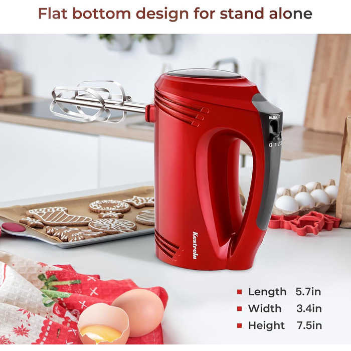 Ручний міксер 350 Вт, 5 швидкостей, з нержавіючої сталі (віночок та гак для тіста), ергономічна ручка, довгий кабель, BPA-free – Білий KS1 S1 Білий (Ретро-червоний)