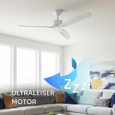 Стеляний вентилятор Mellerware з пультом Brizy | 45 Вт | 6 швидкостей | тихий | літо/зима | таймер | 3 лопаті | діаметр 132 см | DC мотор | білий без світла