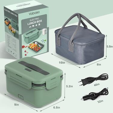 Vabaso 100W Electric Lunch Box for Adults, Thermal with Cutlery and Insulated Lunch Bag, 12/24/110V~230V, Leak-Proof, 1.8L Large Container, Food Container with Compartments for Car, Truck, Home