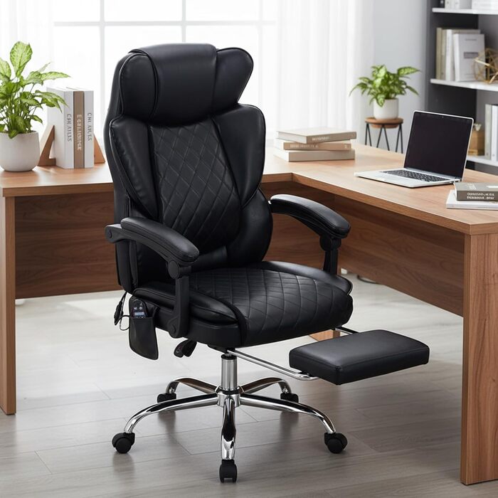 Офісне крісло Colamy з ергономічною підтримкою спини, регульованою підголівником та функцією масажу (чорний)