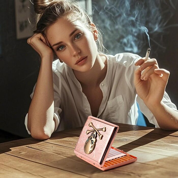 Металеве тютюнотримач вінтажний для жінок та чоловіків, на 18-20 сигарет (100 мм), з дизайном черепа та троянди