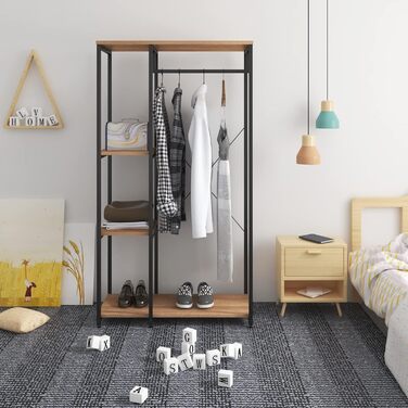 WOLTU Clothes Rack - Organised Clothes Rack, Wardrobe Clothes Rail, Laundry Rack, Open Wardrobe with 4 Shelves for Bedroom, Hallway, Wood and Steel