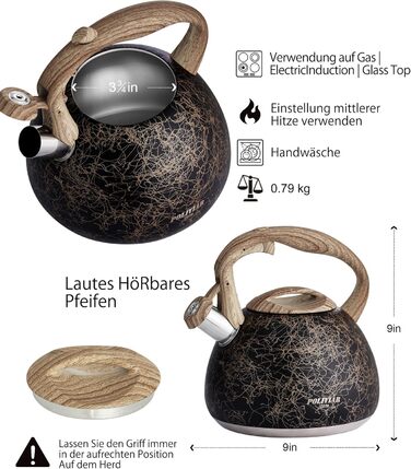 Електричний чайник Poliviar Moderne Induktion, 2.7L, нержавіюча сталь, чорне золото