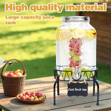 Диспенсер для напоїв на 7.6л зі стійкою, скляний диспенсер для води, соку, з нержавіючої сталі з краном, для дому, вечірок, свят
