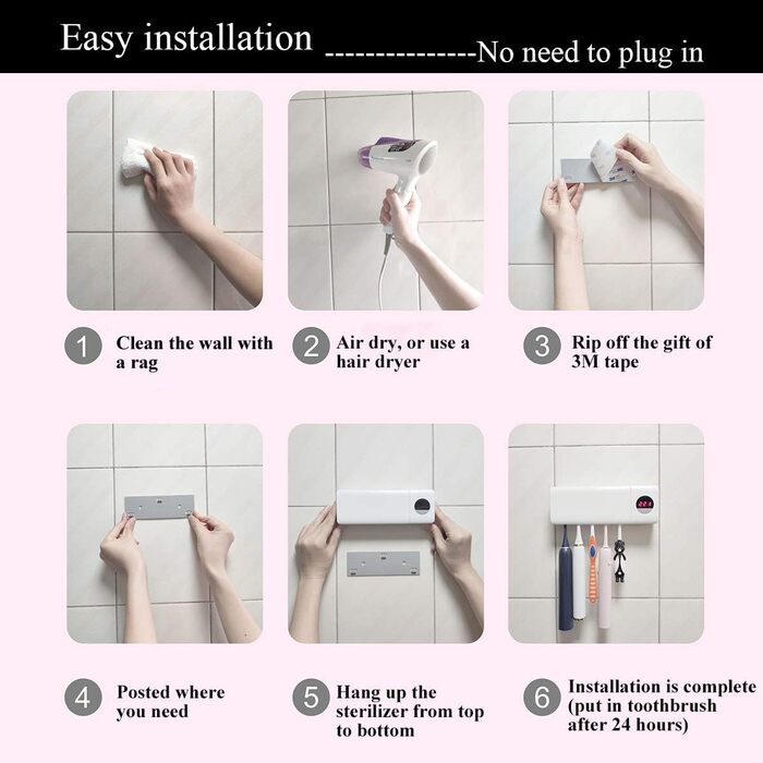 Стерилізатор зубних щіток DSHOW UV з таймером, бездротовий, настінний, 2000mAh, білий