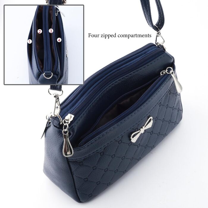 Сумка жіноча через плече маленька елегантна синя (Navy) з тисненим візерунком, PU шкіра, срібні деталі