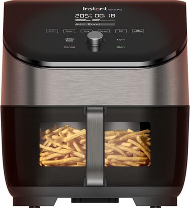Instant Vortex Plus with ClearCook - 5.7L Digital Healthy Air Fryer, Stainless Steel, 6-in-1 Smart Programs - Air Frying, Baking, Roasting, Grilling, Dehydrating, Reheating, Large Capacity - 1700W Large Digital (Stainless Steel 5.7L) + Viewing Window
