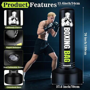 Надувний боксерський мішок для дорослих, стоячий боксерський мішок, самостійний мішок для кікбоксингу, обладнання для тренувань MMA, Муай Тай, фітнесу (стиль Power Punch A)