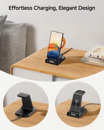 Бездротова зарядка leQuiven 3 в 1 для Samsung Galaxy S25 Ultra, S24, S23, Z Fold/Z Flip, Galaxy Watch 8/7/6/5/4, Buds3 Pro (без адаптера, чорний)