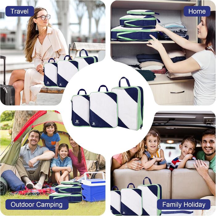 Набір органайзерів для валізи AiQInu: 5 шт. Кубики-компресори для подорожей, з мішком для білизни та взуття, ультралегкі, розширювані