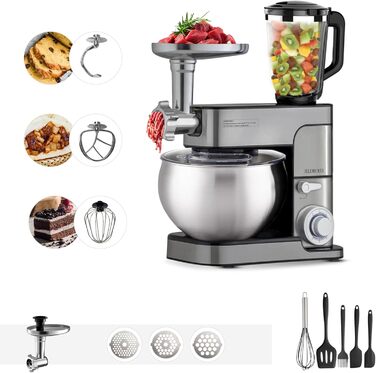 KB-ELEMENTS 3-in-1 Kitchen Machine 2500W, 8.5L, Meat Grinder, Dough Kneader, Food Processor, Mixer, Stand Mixer, Stainless Steel Kitchen Machine, 7L Stainless Steel Bowl, Multifunctional