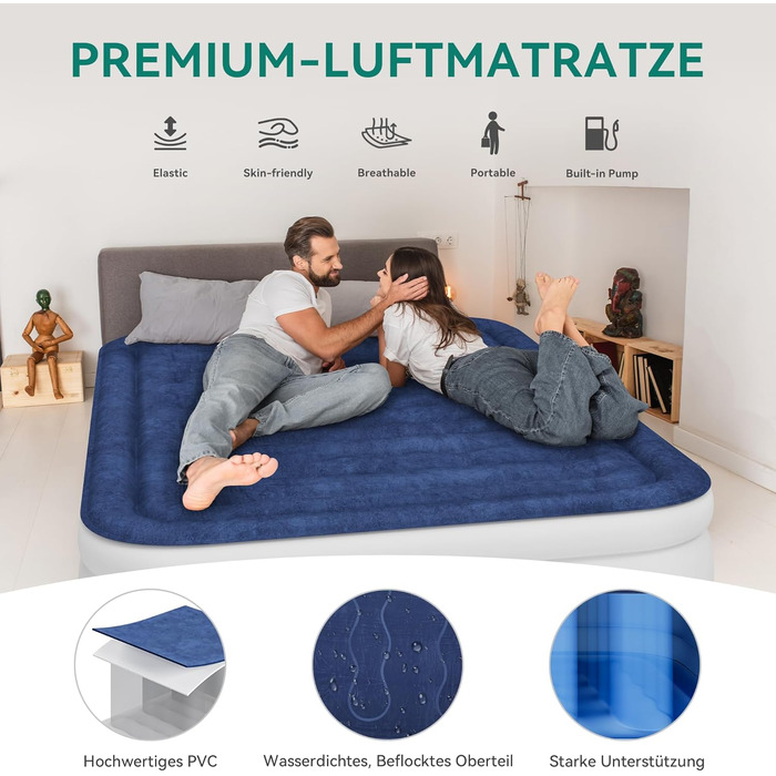 Надувний матрац YITAHOME 2x1,5м з електричною помпою, самонадувний, для 2 осіб, білий/блакитний