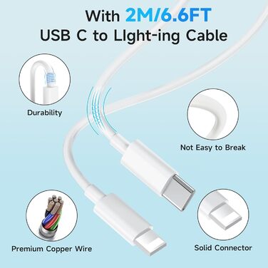 Зарядний пристрій 20W USB-C з кабелем Lightning для iPhone 14/13/12/11/X/XR/XS/Mini/SE - 2 шт, Швидка зарядка PD3.0, Білий