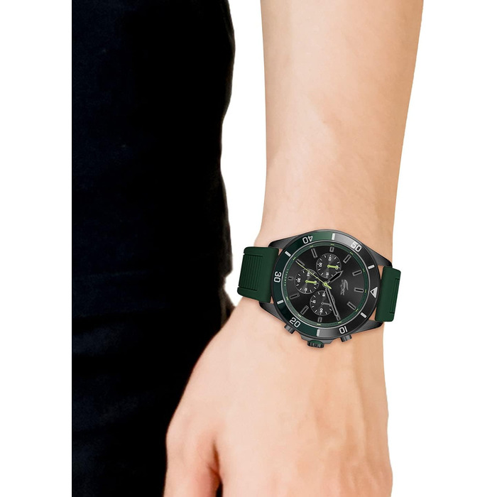 Годинник чоловічий Lacoste Chronograph Quarz TIEBREAKER з зеленим силіконовим браслетом 2011153
