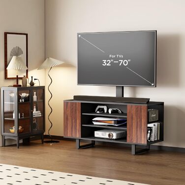 FITUEYES TV Stand with Mount - Wood TV Console for TVs 32-70 inch, Adjustable Height, Swivel ±25°, Up to 40kg, Max.VESA 600x400