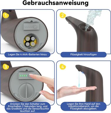 Автоматичний безконтактний диспенсер для мила з 4 рівнями регулювання, 400 мл, електричний, на батарейках, для встановлення на стіл, з інфрачервоним сенсором, бронзовий (400 мл, глибока зернистість)