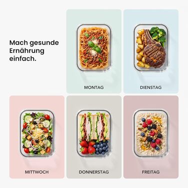 Скляні контейнери для зберігання їжі з кришками набір, Meal Prep, скляні миски герметичні, для мікрохвильовки, духовки, морозилки, посудомийки, для сім'ї, офісу, кухні (Кольорові)