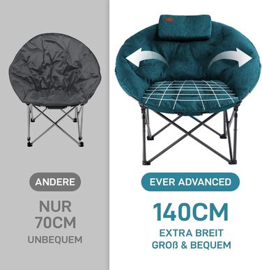 Крісло-місяць EVER ADVANCED Luxus XXL для кемпінгу, складне, до 150 кг, зелене. З подушкою, для саду, балкону, приміщення.