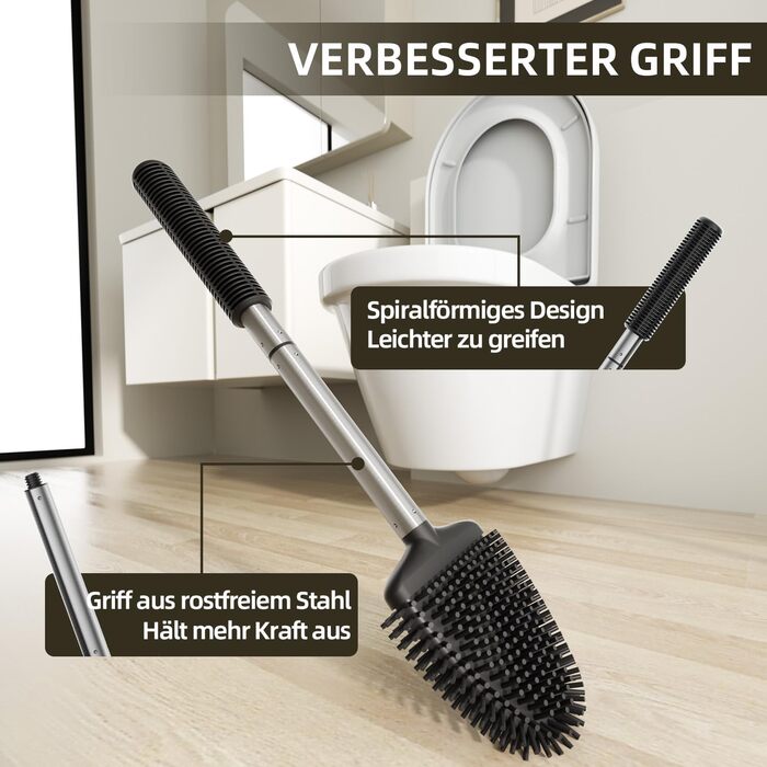 Набір для чищення унітазу ASOBEAGE: силіконова щітка, нержавіюча сталь, кріплення на стіну, швидковисихаючий тримач (Чорний)