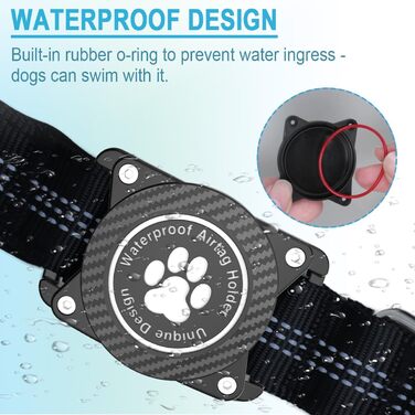 Світловідбиваючий нашийник для Apple AirTag для собак, регульований, водонепроникний, чорний, L (37.5-51.5 см)