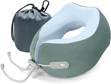 Подушка для шиї з Memory Foam, для подорожей (літак, авто, поїзд, автобус, офіс), зручна підтримка голови та шиї, знімний чохол (Рожевий, Темно-зелений)