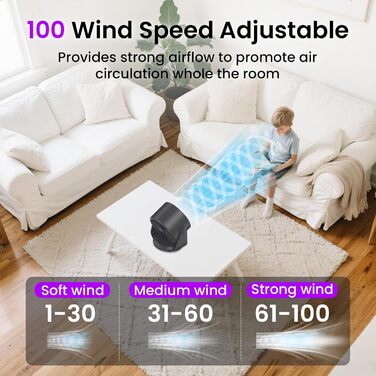 Настільний вентилятор Leise: тихий, перезаряджається через USB, ефективне охолодження, 100 швидкостей, компактний, портативний, кут нахилу 105°, LED дисплей, для офісу та подорожей