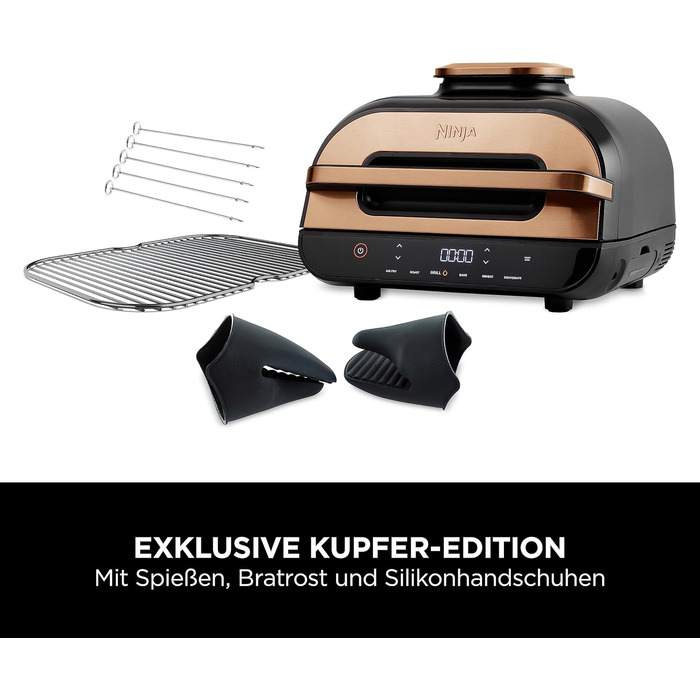 Ninja Foodi MAX Grill & Air Fryer, 3.8L Air Fryer with Digital Temperature Probe, Dishwasher-Safe Parts, Amazon Exclusive, 6-in-1, Copper/Black, AG551EUCP MAX PRO Grill & Air Fryer 3.8L Copper/Black