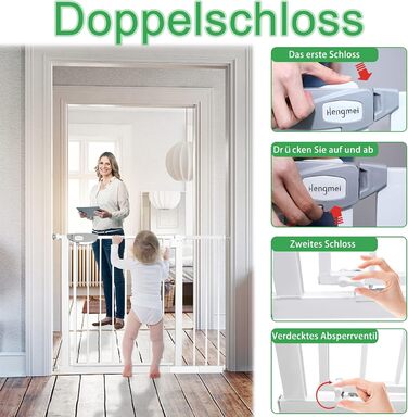 Захист для воріт/дверей від UISEBRT: сітка безпеки для дітей без свердління, 75-85 см, автоматичне закриття, метал, білий