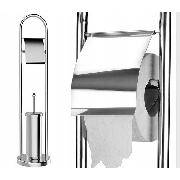 Щітка для унітаза Rodeno, металева, сіра глянцева, з тримачем для паперу