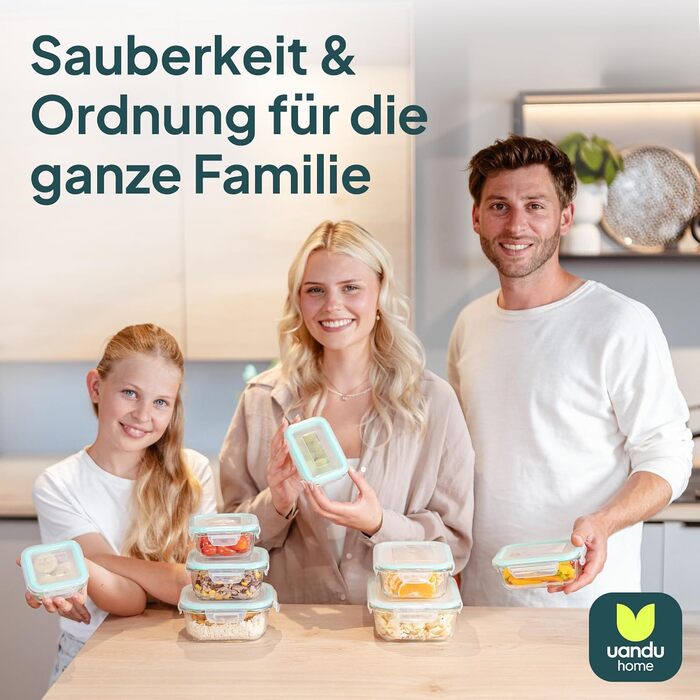 Набір контейнерів для їжі Uandu Glasbehälter – 10 шт. з кришкою, BPA-free, для мікрохвильовки, морозильника, посудомийної машини (антрацит, з відділеннями)