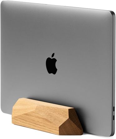 Oakwood Vertical Laptop Stand - Adjustable Wooden Desk Dock for MacBook Pro, MacBook Air, iPad - Handcrafted from Oak Wood