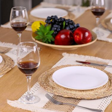 Zology Handcrafted Boho Placemats, Set of 6, Natural Cotton, Burlap & Water Hyacinth, Woven Combination Placemats, Macrame Decor & Farmhouse Style, Placemats for Dining Table, Kitchen